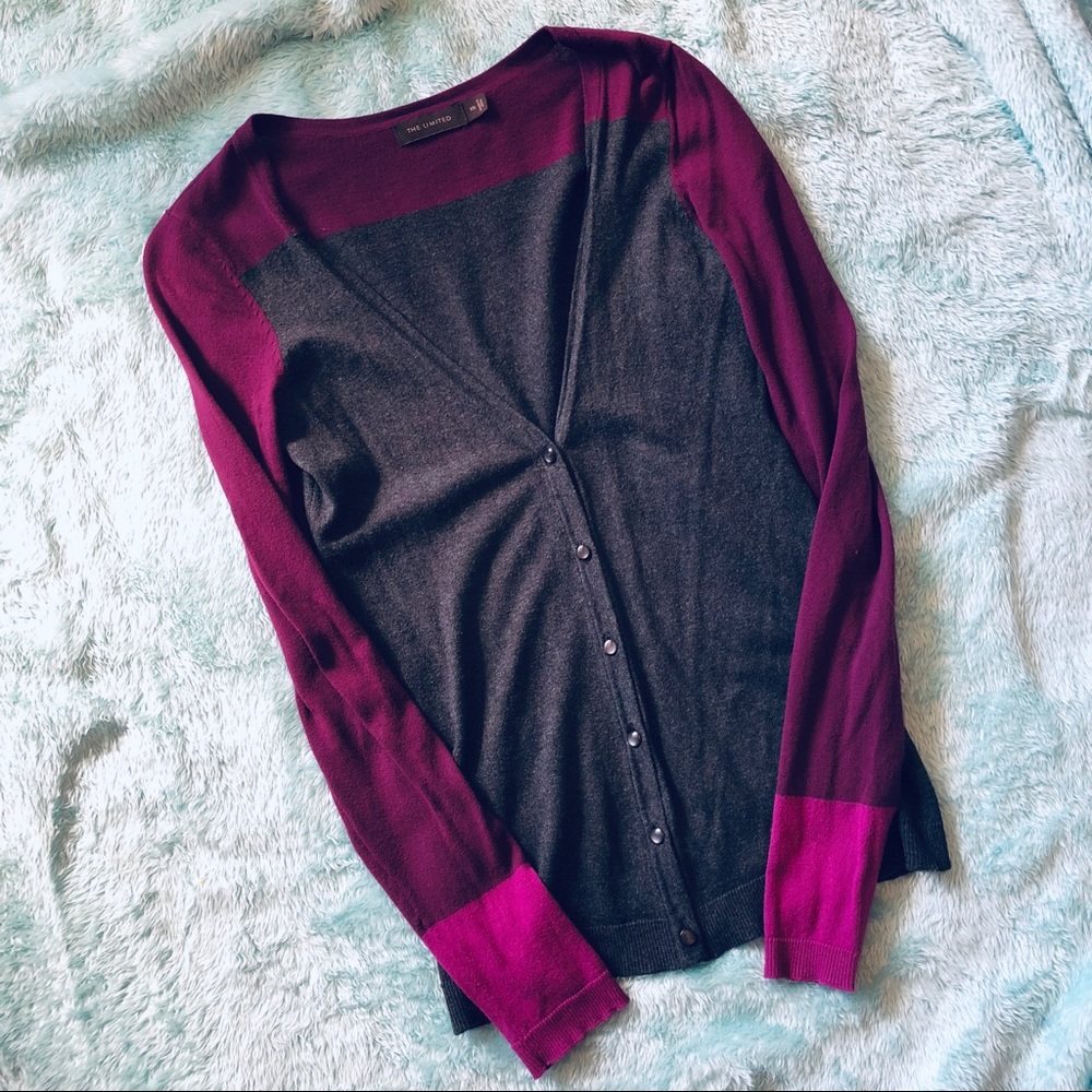 The Limited Gray Purple Button Cotton Cardigan